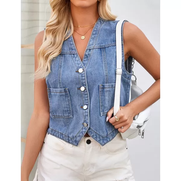 IDEALSANXUN Womens Denim Vest Tops Casual Cropped Button Down Jean VestBlue