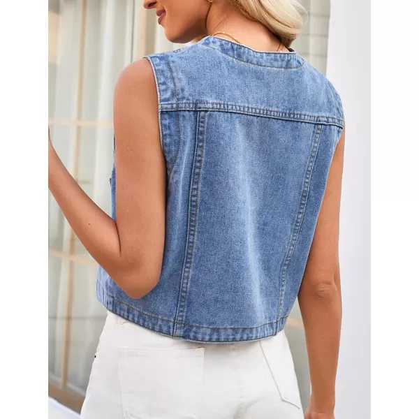 IDEALSANXUN Womens Denim Vest Tops Casual Cropped Button Down Jean VestBlue