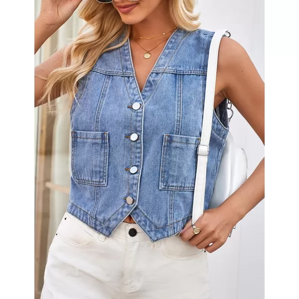 IDEALSANXUN Womens Denim Vest Tops Casual Cropped Button Down Jean VestBlue