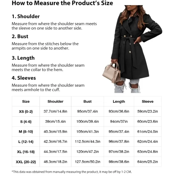 IDEALSANXUN Womens Double Breasted Wool Coat Casual Midi Fall Winter Wool Jackets with BeltBlack