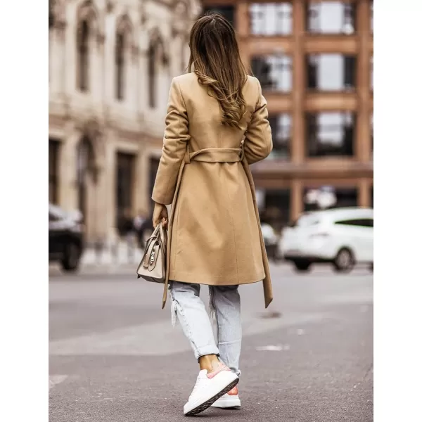 IDEALSANXUN Womens Double Breasted Wool Coat Casual Midi Fall Winter Wool Jackets with BeltKhaki