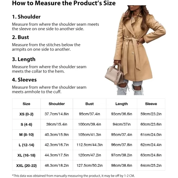 IDEALSANXUN Womens Double Breasted Wool Coat Casual Midi Fall Winter Wool Jackets with BeltKhaki