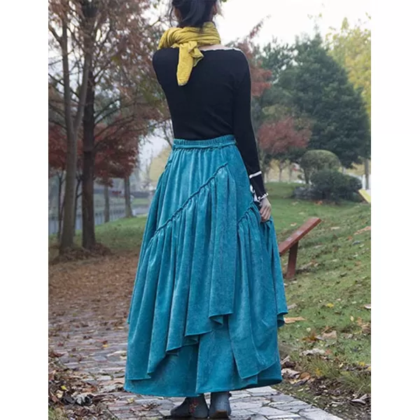 IDEALSANXUN Womens High Waist Aline Corduroy Flared Pleated Long SkirtsBlue