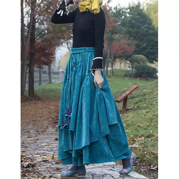 IDEALSANXUN Womens High Waist Aline Corduroy Flared Pleated Long SkirtsBlue