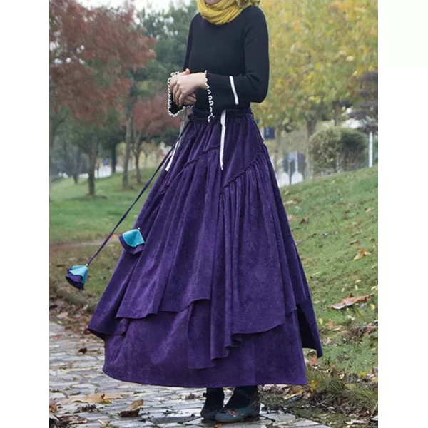 IDEALSANXUN Womens High Waist Aline Corduroy Flared Pleated Long SkirtsPurple