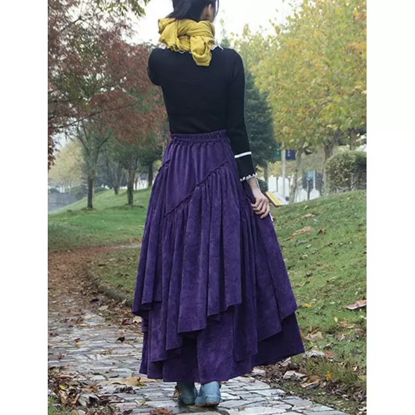 IDEALSANXUN Womens High Waist Aline Corduroy Flared Pleated Long SkirtsPurple