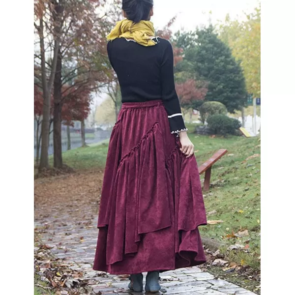 IDEALSANXUN Womens High Waist Aline Corduroy Flared Pleated Long SkirtsWine