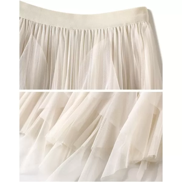 IDEALSANXUN Womens High Waist Aline Long Pleated Tulle Tutu SkirtsBeige