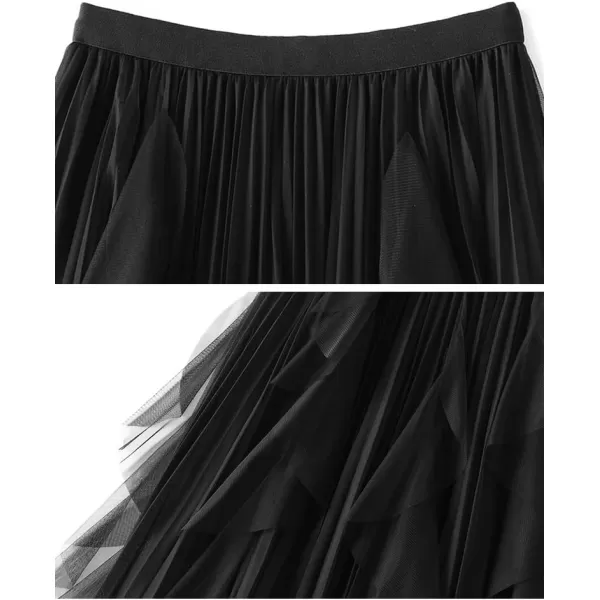 IDEALSANXUN Womens High Waist Aline Long Pleated Tulle Tutu SkirtsBlack