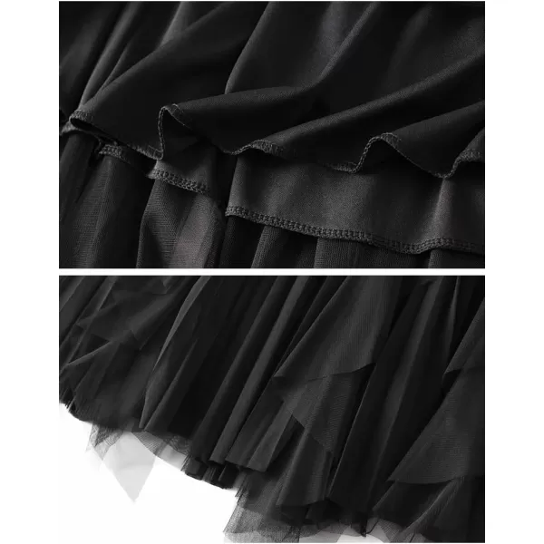 IDEALSANXUN Womens High Waist Aline Long Pleated Tulle Tutu SkirtsBlack