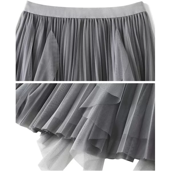 IDEALSANXUN Womens High Waist Aline Long Pleated Tulle Tutu SkirtsGrey