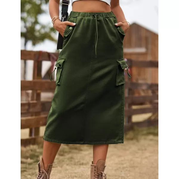 IDEALSANXUN Womens Midi Cargo Skirt Jean Denim Skirts for Women Trendy Casual Y2K SkirtsArmy