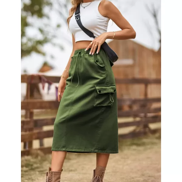 IDEALSANXUN Womens Midi Cargo Skirt Jean Denim Skirts for Women Trendy Casual Y2K SkirtsArmy