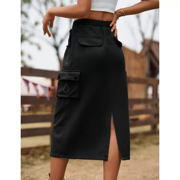IDEALSANXUN Womens Midi Cargo Skirt Jean Denim Skirts for Women Trendy Casual Y2K SkirtsBlack