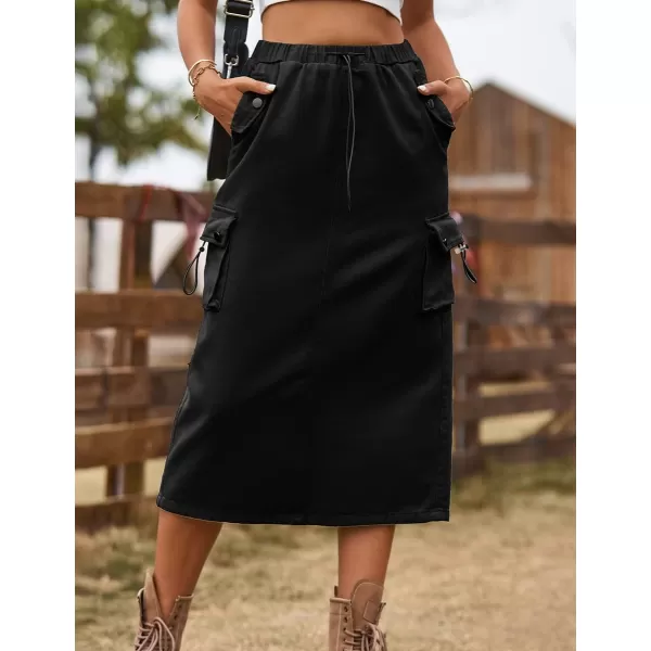 IDEALSANXUN Womens Midi Cargo Skirt Jean Denim Skirts for Women Trendy Casual Y2K SkirtsBlack