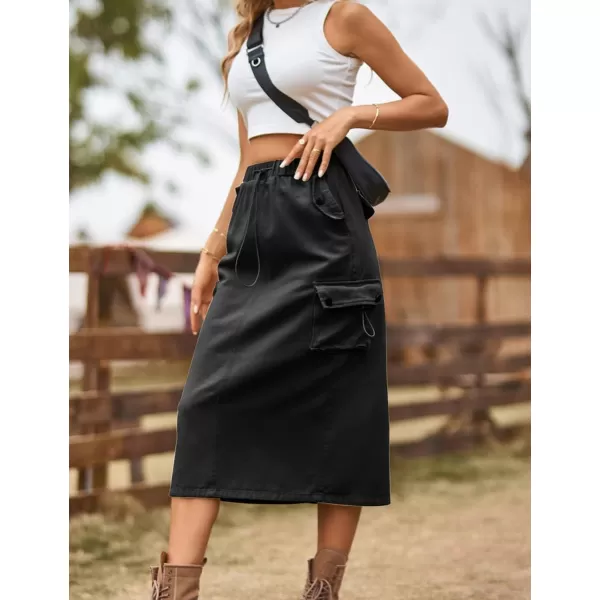 IDEALSANXUN Womens Midi Cargo Skirt Jean Denim Skirts for Women Trendy Casual Y2K SkirtsBlack