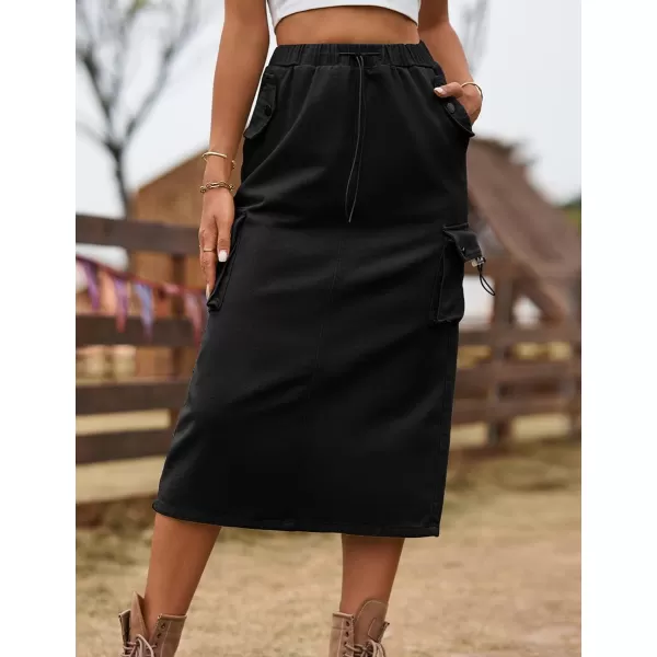 IDEALSANXUN Womens Midi Cargo Skirt Jean Denim Skirts for Women Trendy Casual Y2K SkirtsBlack