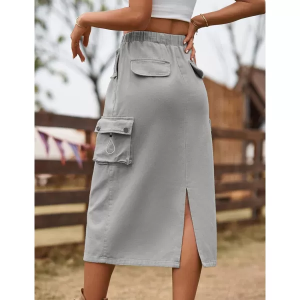 IDEALSANXUN Womens Midi Cargo Skirt Jean Denim Skirts for Women Trendy Casual Y2K SkirtsGrey