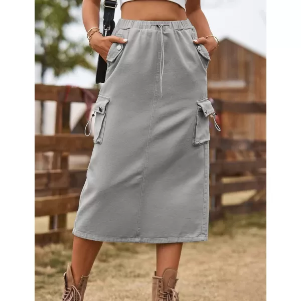 IDEALSANXUN Womens Midi Cargo Skirt Jean Denim Skirts for Women Trendy Casual Y2K SkirtsGrey