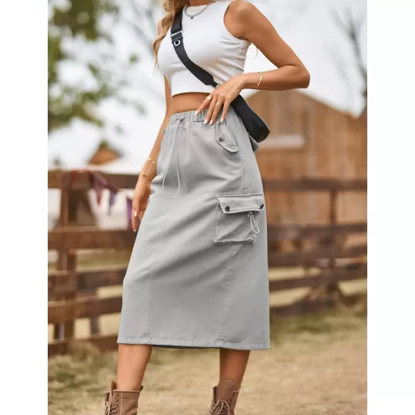 IDEALSANXUN Womens Midi Cargo Skirt Jean Denim Skirts for Women Trendy Casual Y2K SkirtsGrey