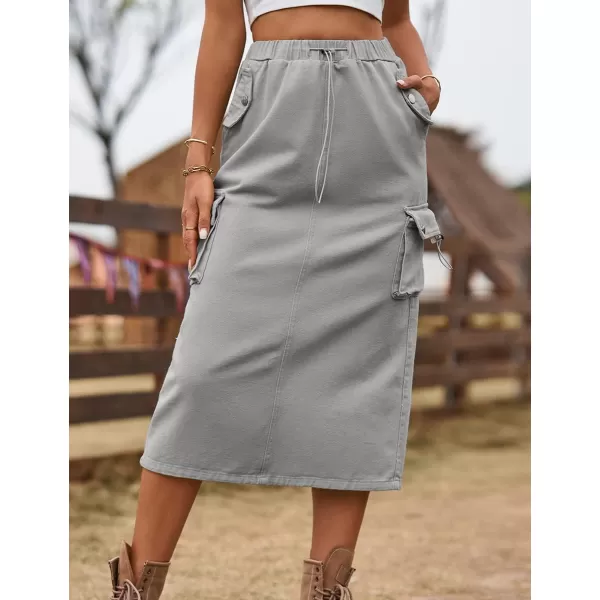 IDEALSANXUN Womens Midi Cargo Skirt Jean Denim Skirts for Women Trendy Casual Y2K SkirtsGrey