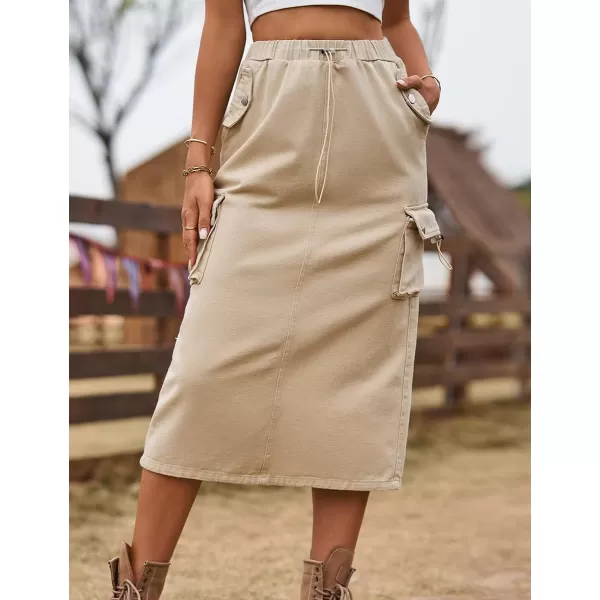 IDEALSANXUN Womens Midi Cargo Skirt Jean Denim Skirts for Women Trendy Casual Y2K SkirtsKhaki