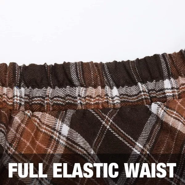 IDEALSANXUN Womens Plaid Skirt Elastic Waist Aline Midi Pleated SkirtsBrown