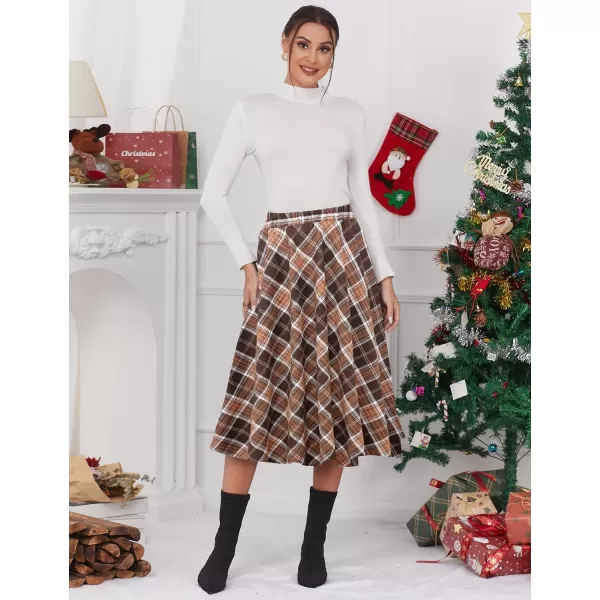 IDEALSANXUN Womens Plaid Skirt Elastic Waist Aline Midi Pleated SkirtsBrown