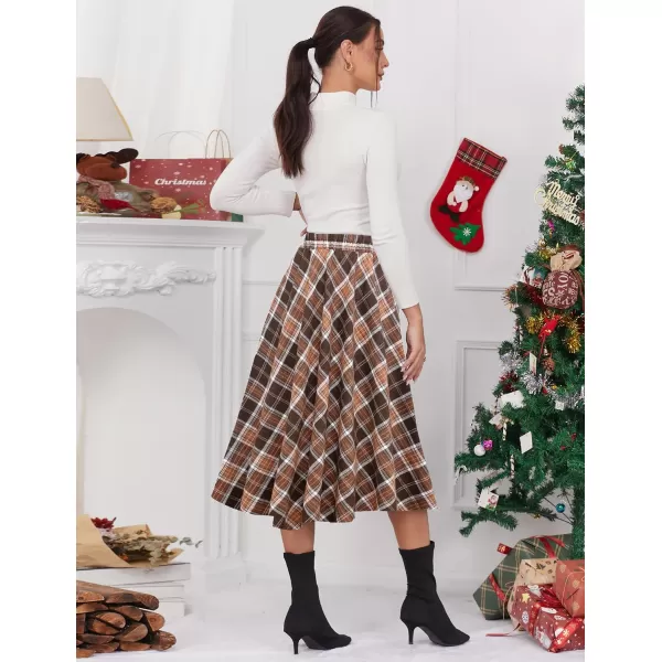 IDEALSANXUN Womens Plaid Skirt Elastic Waist Aline Midi Pleated SkirtsBrown