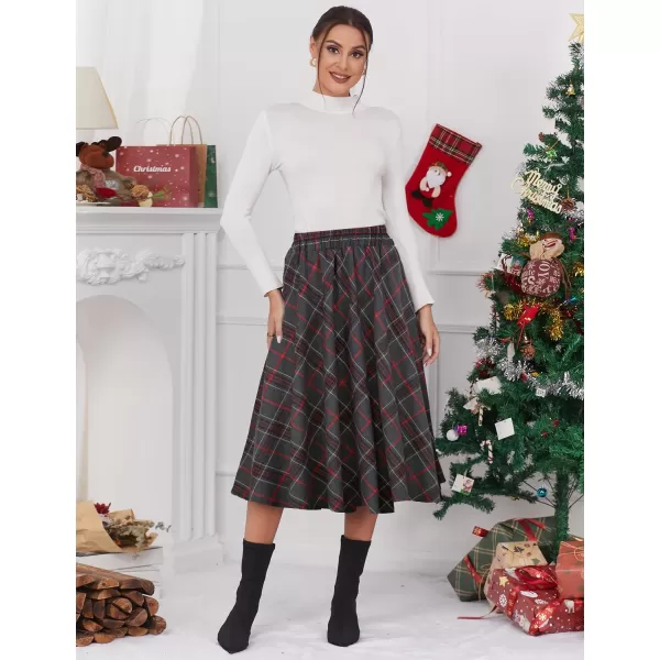 IDEALSANXUN Womens Plaid Skirt Elastic Waist Aline Midi Pleated SkirtsDark Grey D39