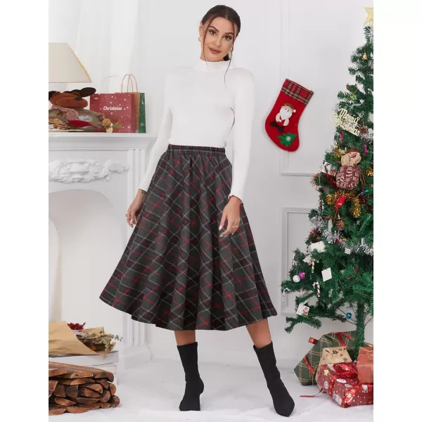 IDEALSANXUN Womens Plaid Skirt Elastic Waist Aline Midi Pleated SkirtsDark Grey D39