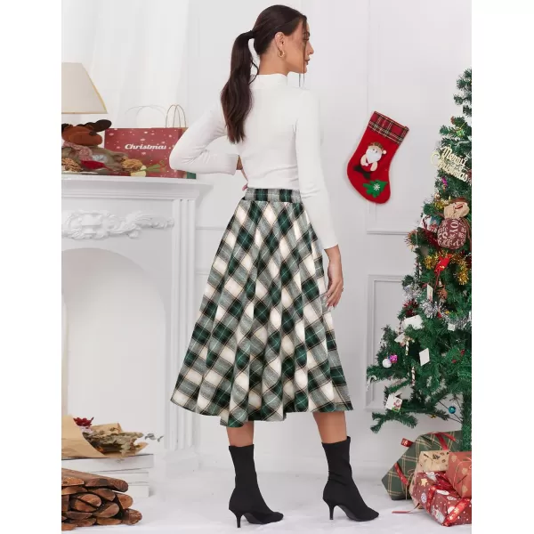 IDEALSANXUN Womens Plaid Skirt Elastic Waist Aline Midi Pleated SkirtsGreen 01