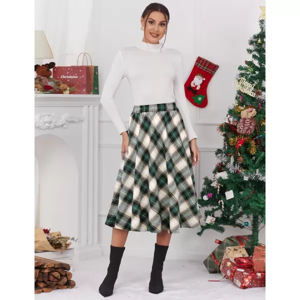IDEALSANXUN Womens Plaid Skirt Elastic Waist Aline Midi Pleated SkirtsGreen 01