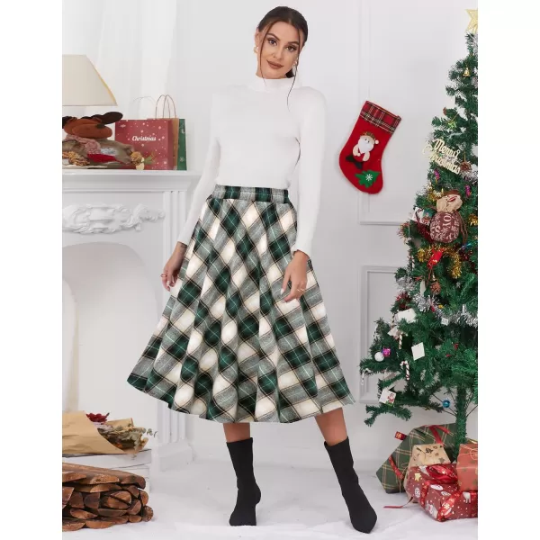 IDEALSANXUN Womens Plaid Skirt Elastic Waist Aline Midi Pleated SkirtsGreen 01