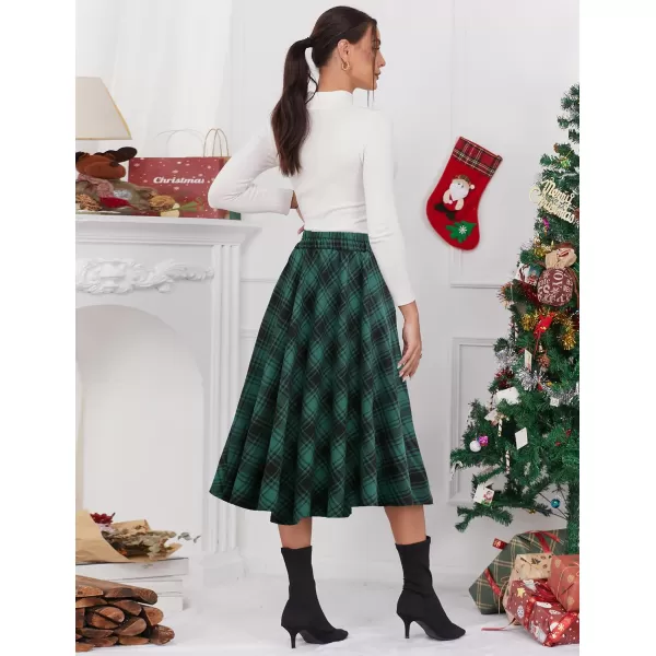 IDEALSANXUN Womens Plaid Skirt Elastic Waist Aline Midi Pleated SkirtsGreen 02