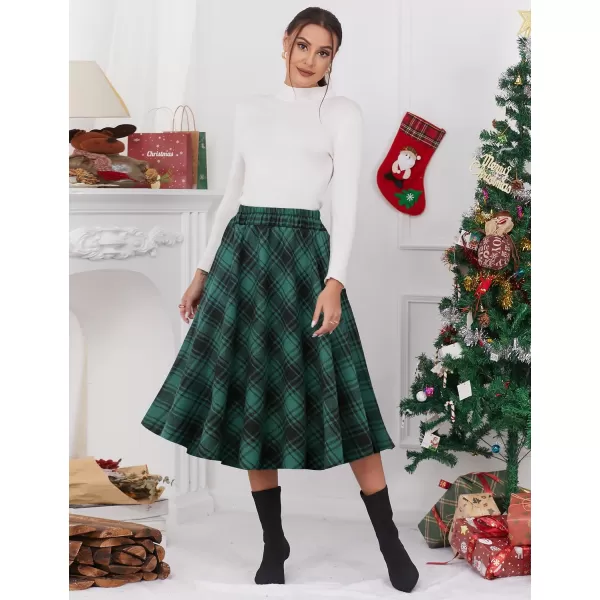 IDEALSANXUN Womens Plaid Skirt Elastic Waist Aline Midi Pleated SkirtsGreen 02