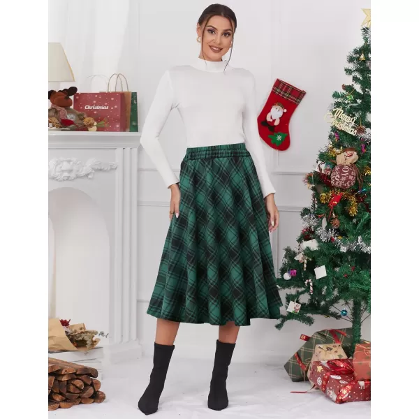 IDEALSANXUN Womens Plaid Skirt Elastic Waist Aline Midi Pleated SkirtsGreen 02