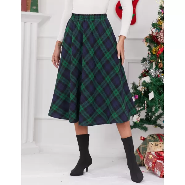 IDEALSANXUN Womens Plaid Skirt Elastic Waist Aline Midi Pleated SkirtsGreen