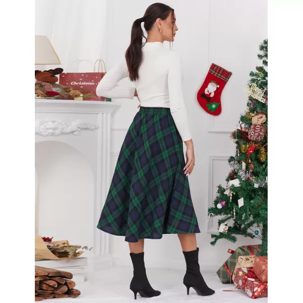 IDEALSANXUN Womens Plaid Skirt Elastic Waist Aline Midi Pleated SkirtsGreen