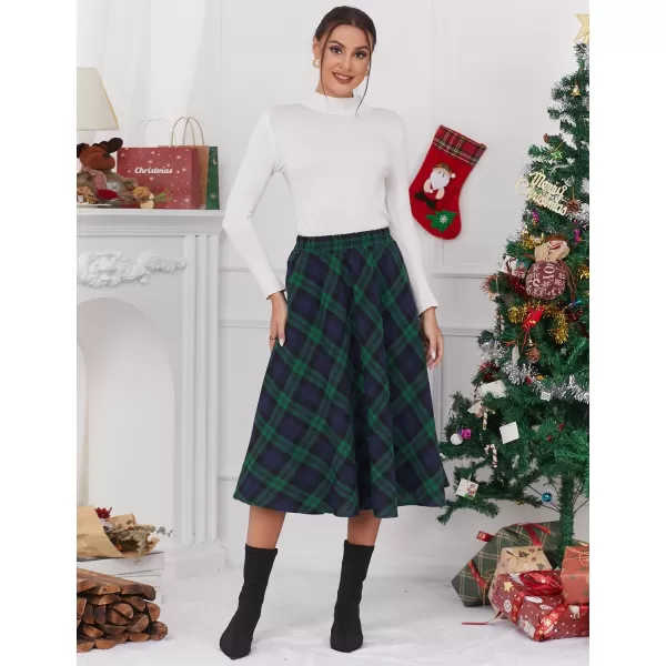 IDEALSANXUN Womens Plaid Skirt Elastic Waist Aline Midi Pleated SkirtsGreen