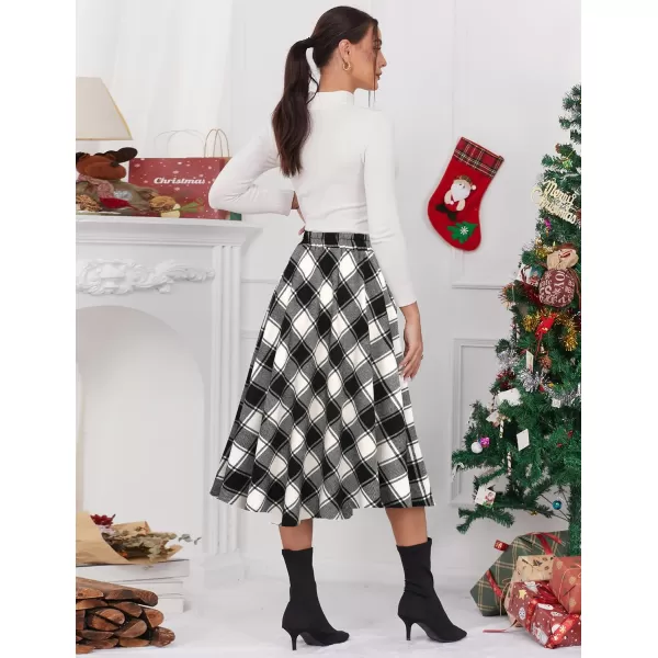 IDEALSANXUN Womens Plaid Skirt Elastic Waist Aline Midi Pleated SkirtsPlaid Blackampwhite