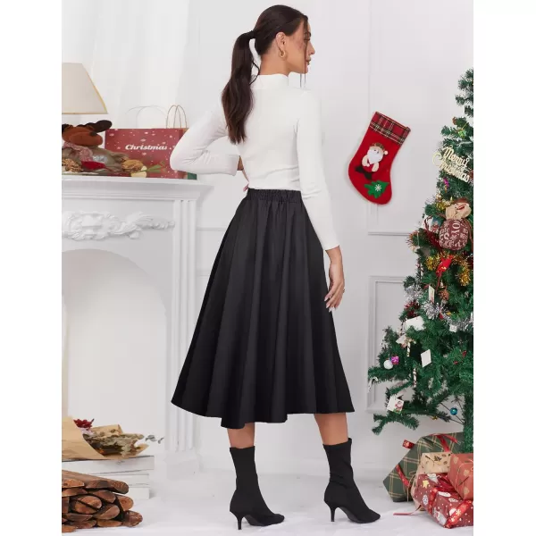 IDEALSANXUN Womens Plaid Skirt Elastic Waist Aline Midi Pleated SkirtsPure Black