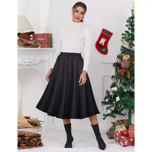 IDEALSANXUN Womens Plaid Skirt Elastic Waist Aline Midi Pleated SkirtsPure Black