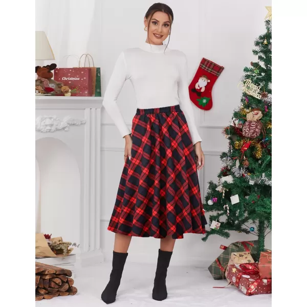 IDEALSANXUN Womens Plaid Skirt Elastic Waist Aline Midi Pleated SkirtsRed