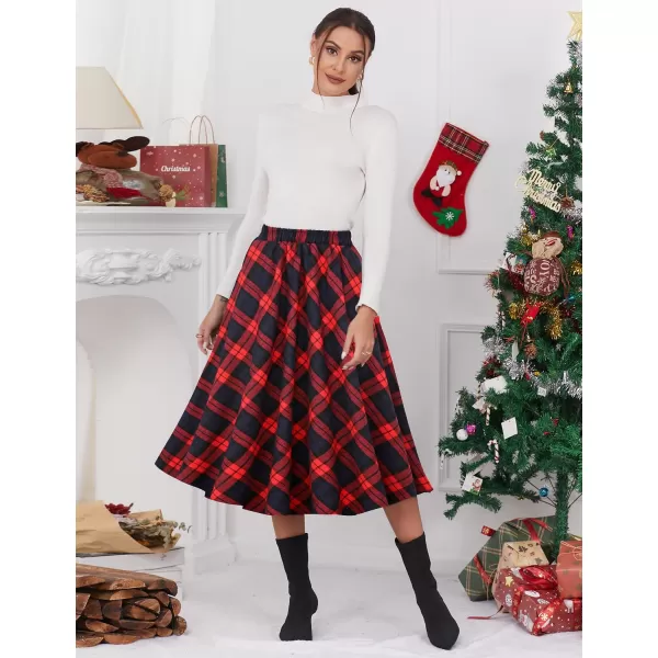 IDEALSANXUN Womens Plaid Skirt Elastic Waist Aline Midi Pleated SkirtsRed