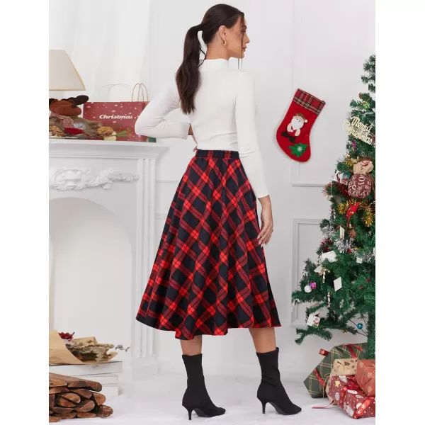 IDEALSANXUN Womens Plaid Skirt Elastic Waist Aline Midi Pleated SkirtsRed