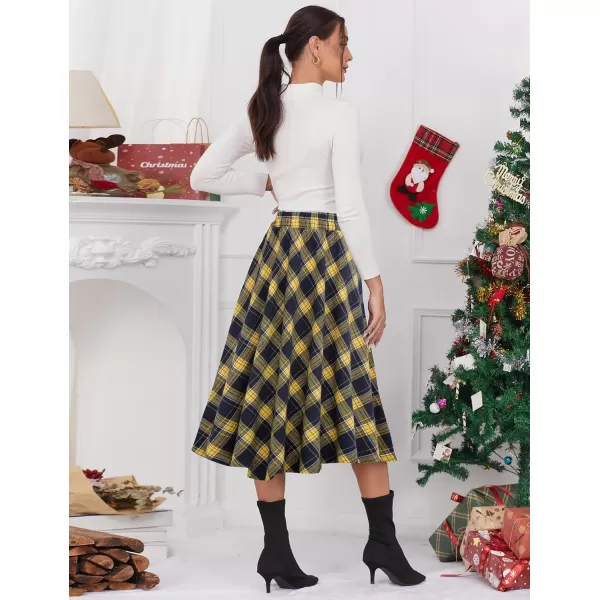 IDEALSANXUN Womens Plaid Skirt Elastic Waist Aline Midi Pleated SkirtsYellow New