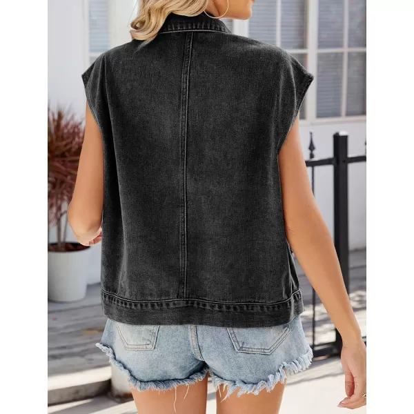 IDEALSANXUN Womens Sleeveless Denim Jackets Casual Oversized Jean Vest TopsBlack