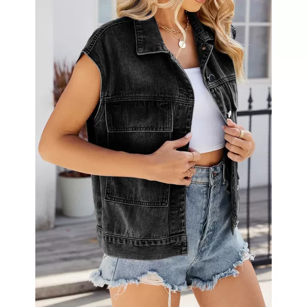 IDEALSANXUN Womens Sleeveless Denim Jackets Casual Oversized Jean Vest TopsBlack