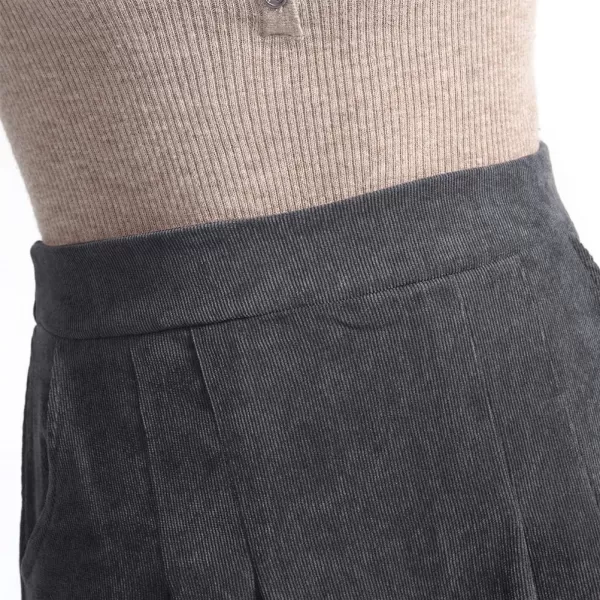 IDEALSANXUN Womens Vintage Corduroy Aline Flared Pleated Elastic Midi SkirtGrey